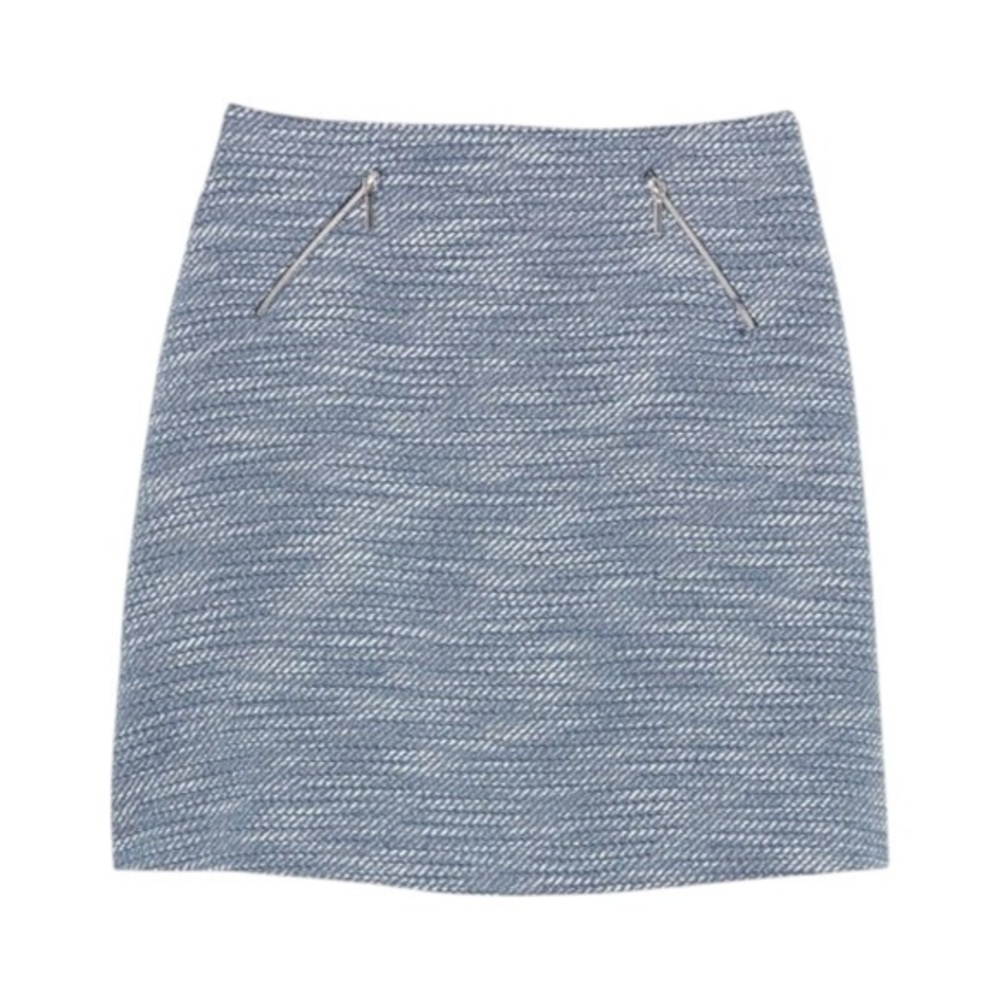 Club Monaco ✘ NWT Zipper Detail Blue White Cotton Lined Zip Pocket Mini Skirt, 2